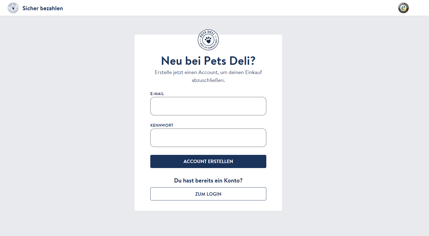 Pets Deli bietet ein Gastkonto im Checkout