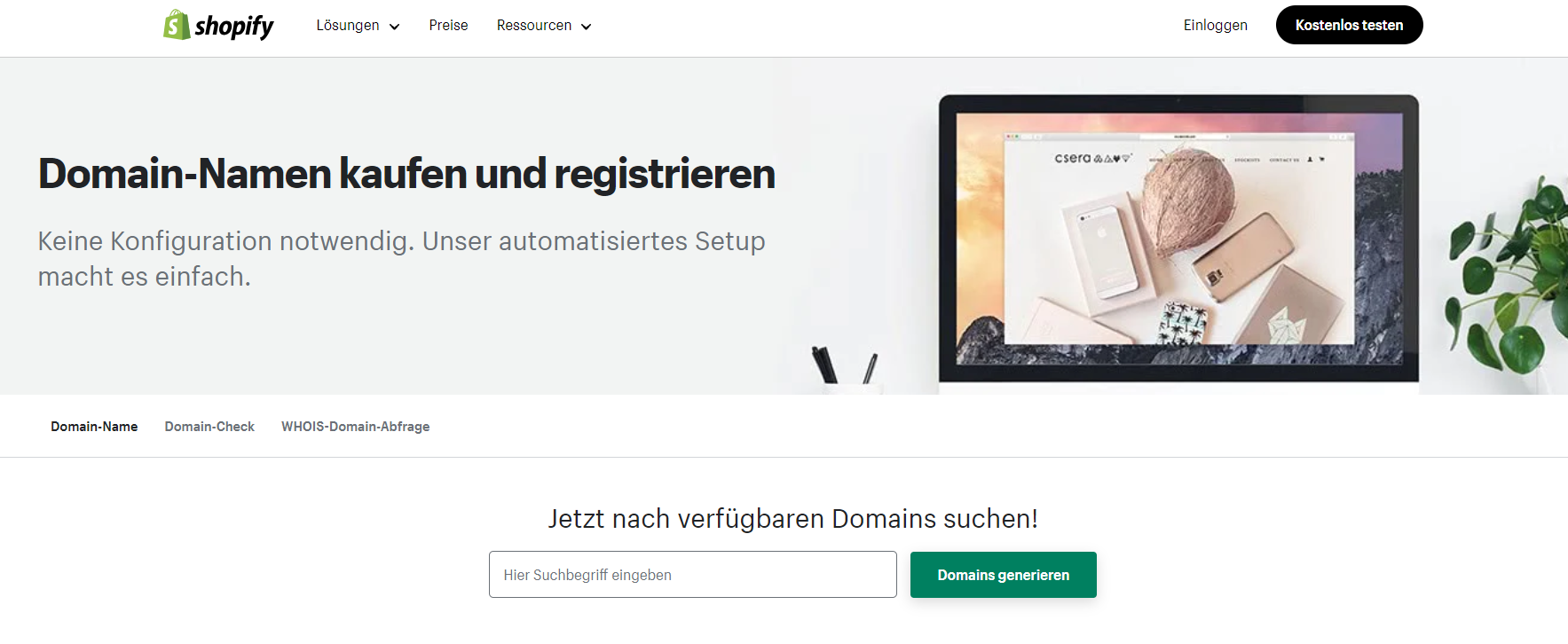 Shopify als Domainregistrar.