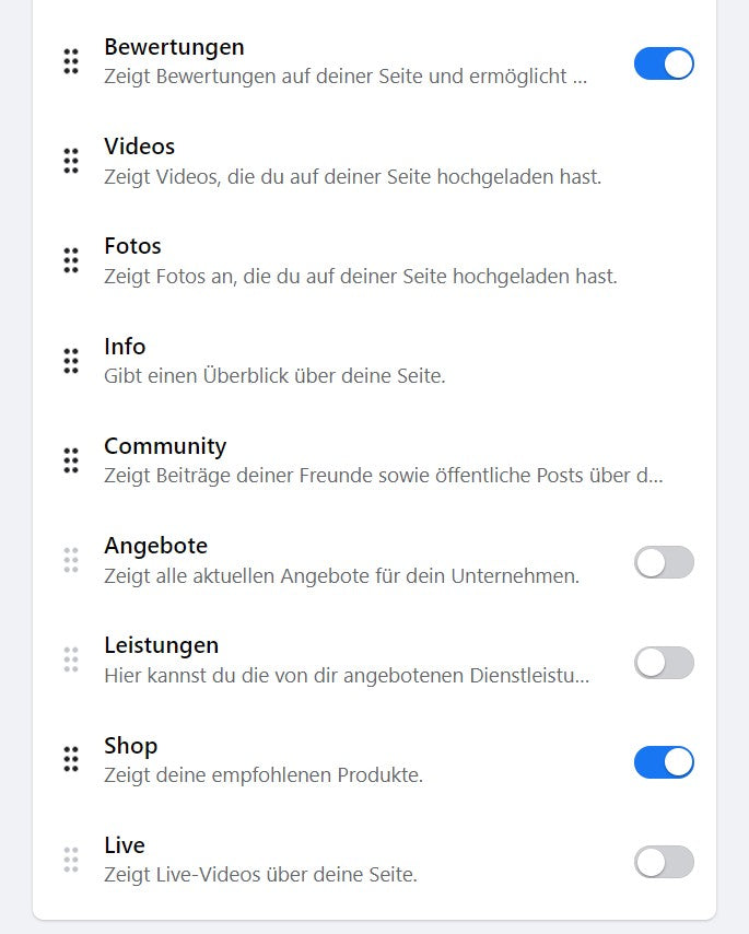 Gezeigt ist ein Screenshot der Facebook Einstellungen.