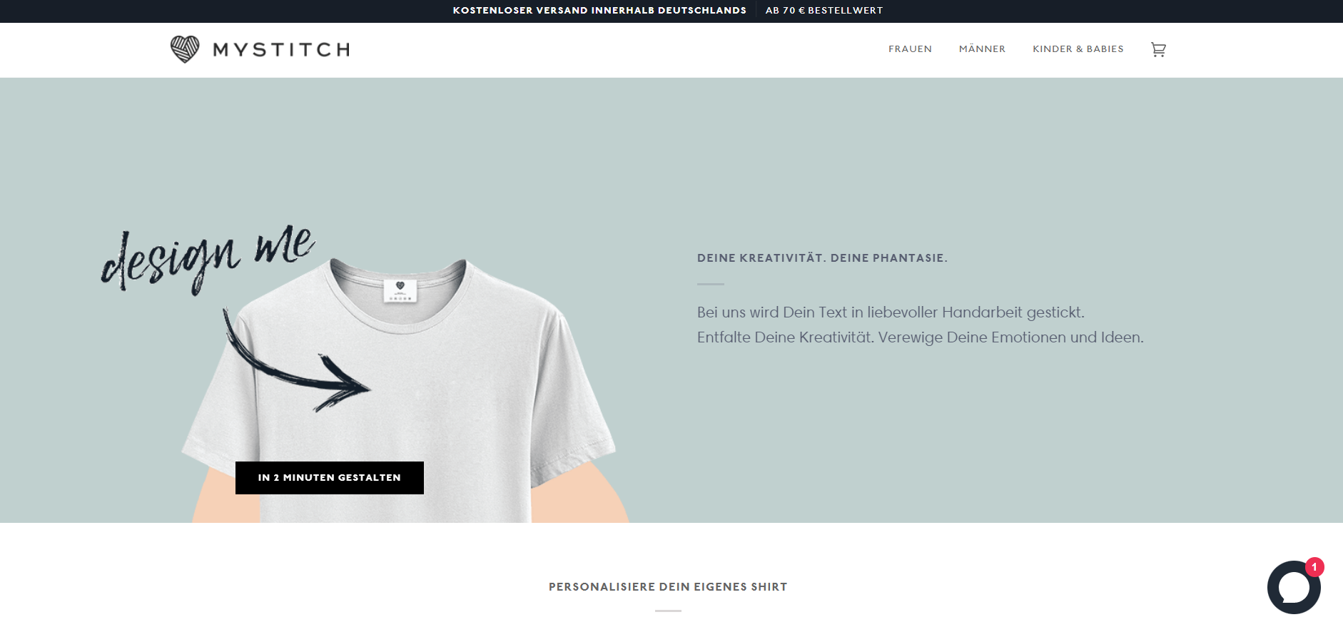 Die Website des Fashion E-Commerce MYSTITCH.