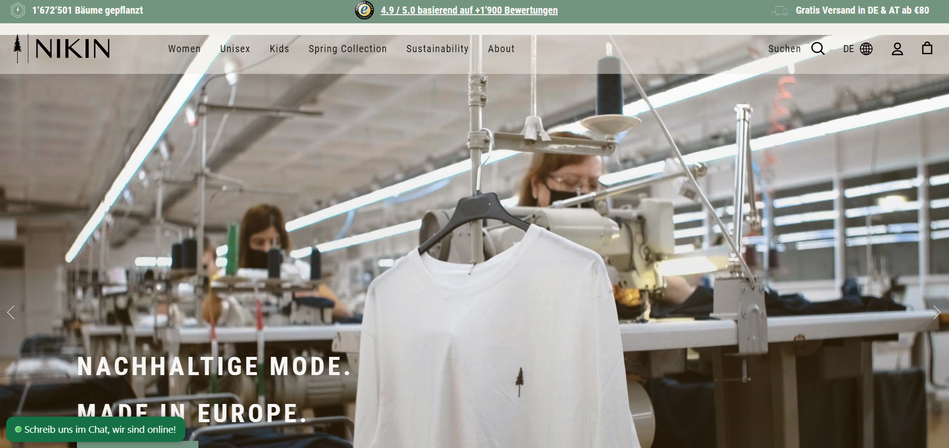 Die Website des Fashion E-Commerce NIKIN. 