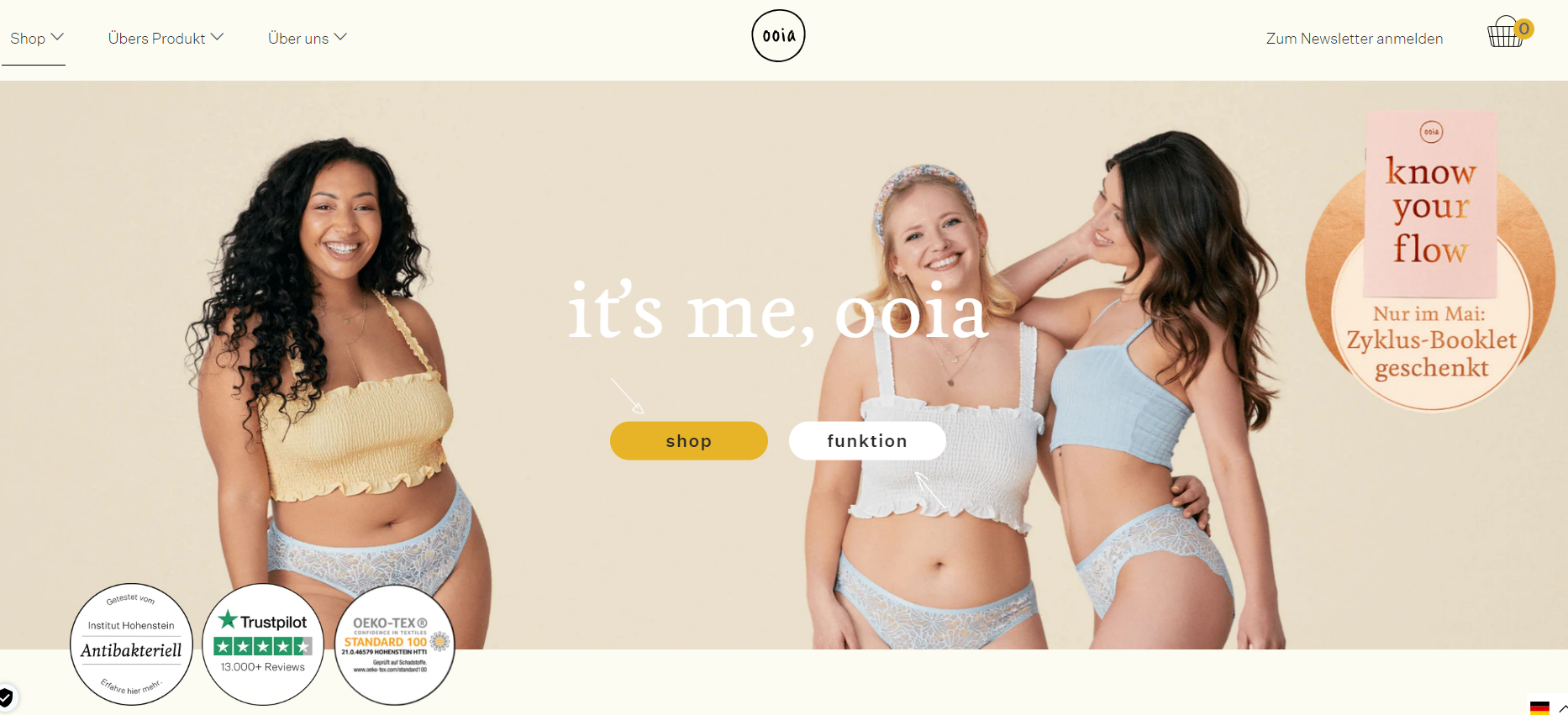 Die Website des Fashion E-Commerce ooia. 