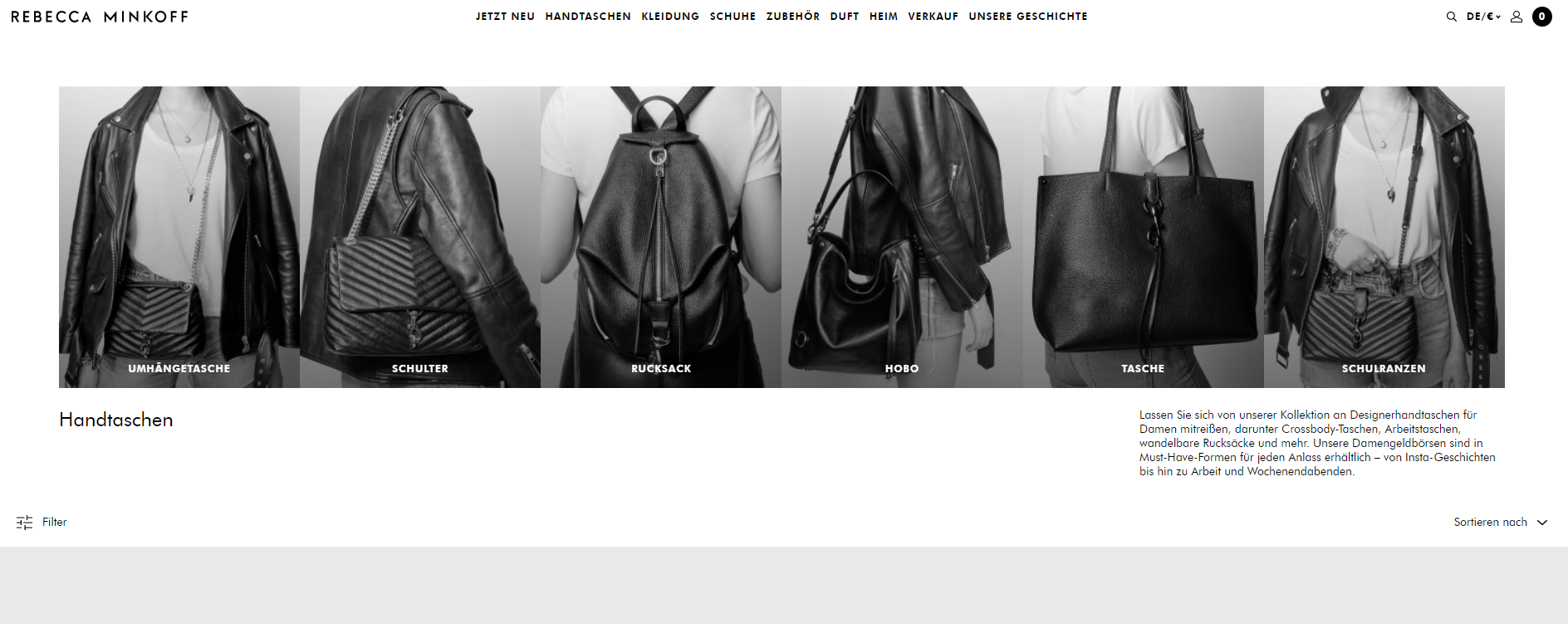 Die Website des Fashion E-Commerce Rebecca Minkoff. 