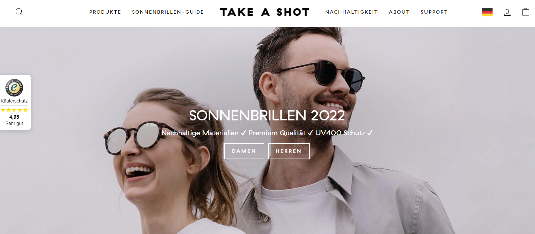 Die Website des Fashion E-Commerce TAKE A SHOT.