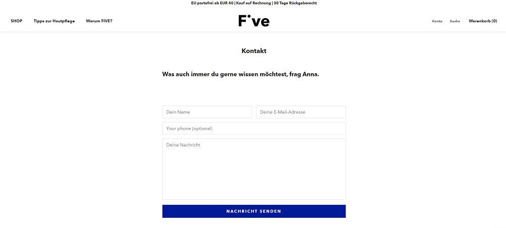 Kontaktformular bei Five