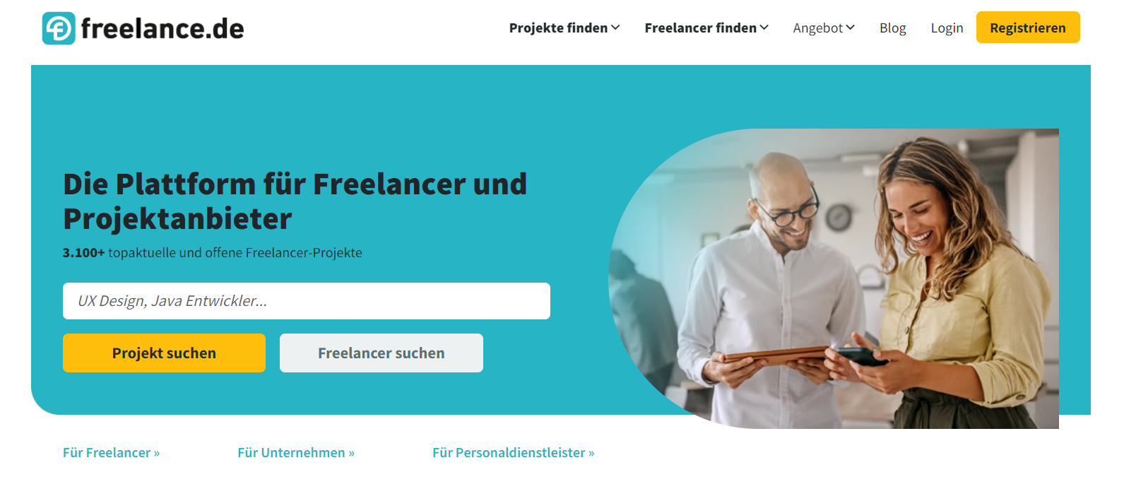 Ein Screenshot der Website Freelance.de