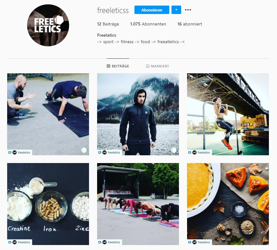 Instagram-Profil von Freelatics