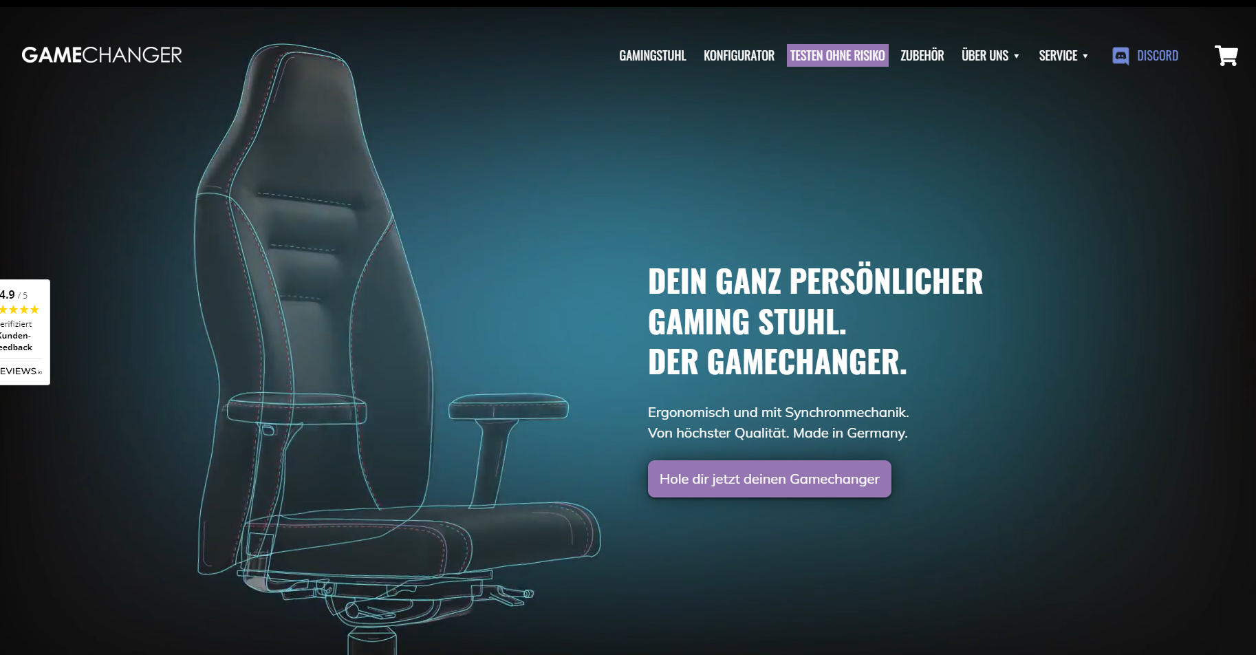 Gamechanger-Webseite mit individualisierbaren Gaming-Stühlen als Marktnische