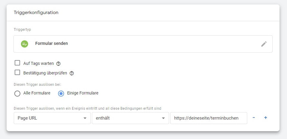 Ein Trigger für das Senden eines Onlineformulars mit dem Google Tag Manager.