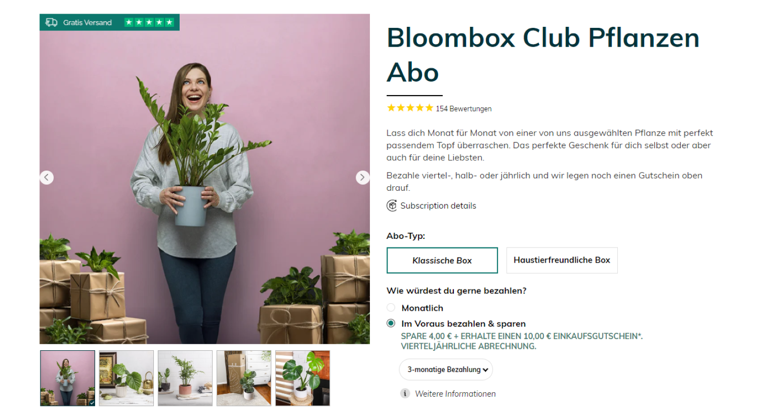 Screenshot des Abo-Angebots auf der Website von Bloombox. Deine Leidenschaft für Pflanzen kann dir zusätzliches Einkommen verschaffen. Mit deinem Hobby Geld verdienen kann viele Facetten haben.