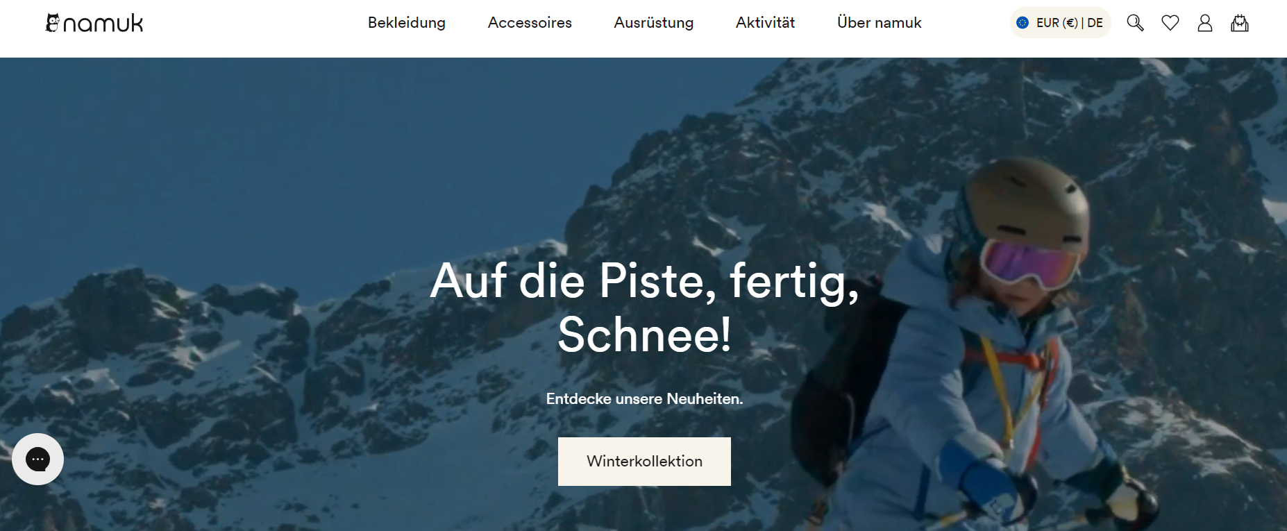 Die Homepage des Shopify Händlers namuk mit einem Video.