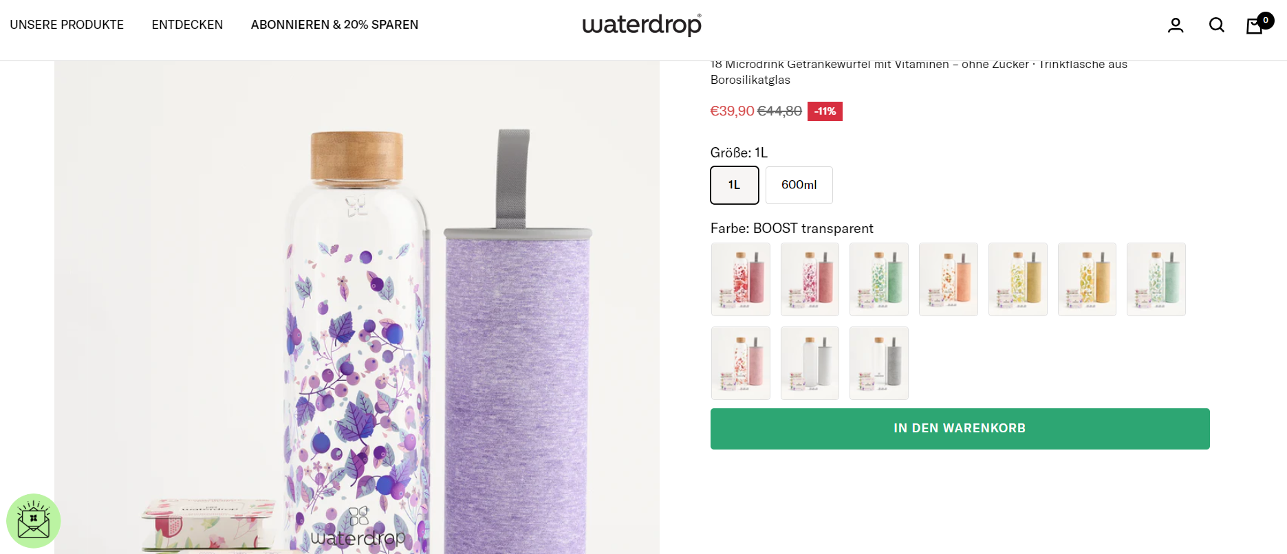 Die Homepage von waterdrop präsentiert direkt Produkte, um sie den Kund:innen näher zu bringen.