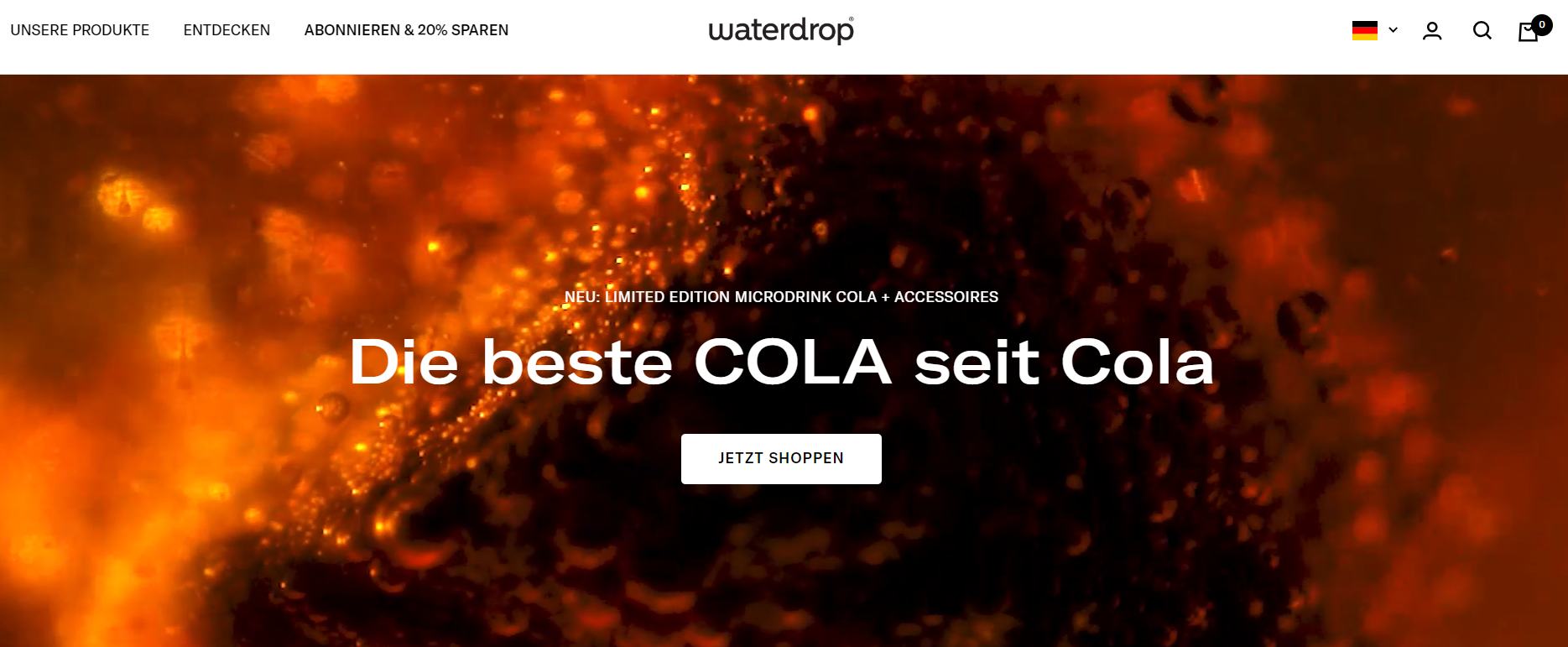 Die Homepage des Shopify Händlers waterdrop mit einer CTA.