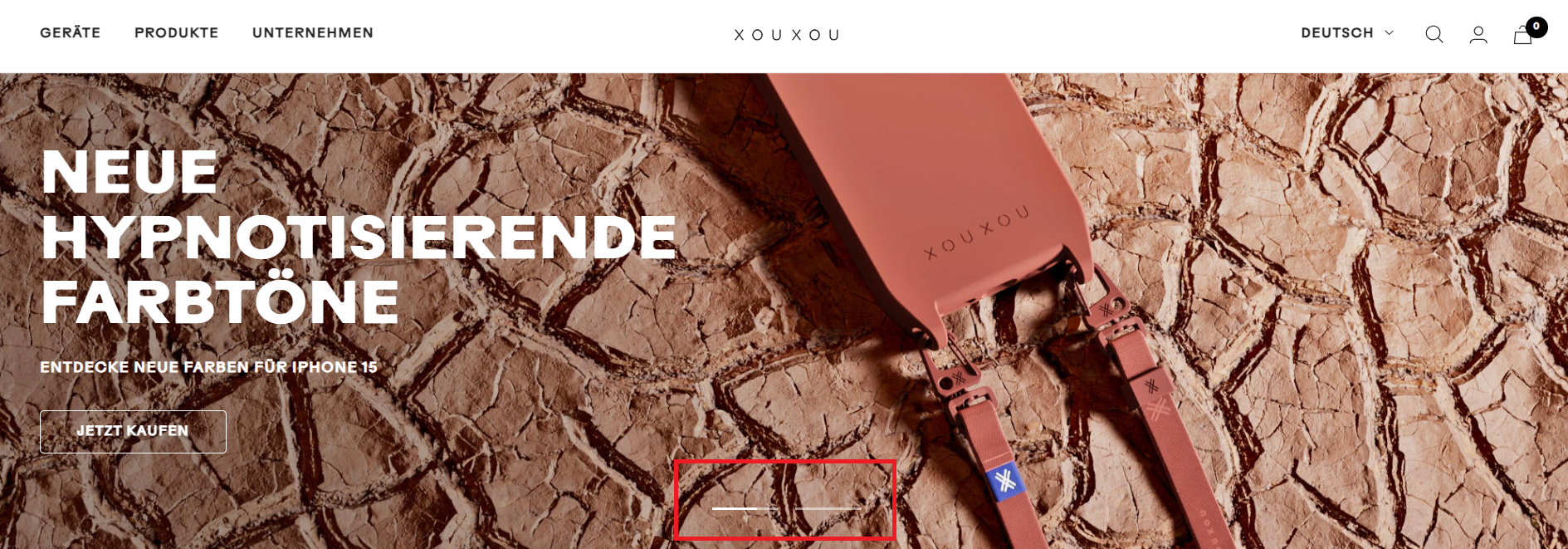 Die Homepage des Shopify Händlers XOUXOU mit einer Slideshow.
