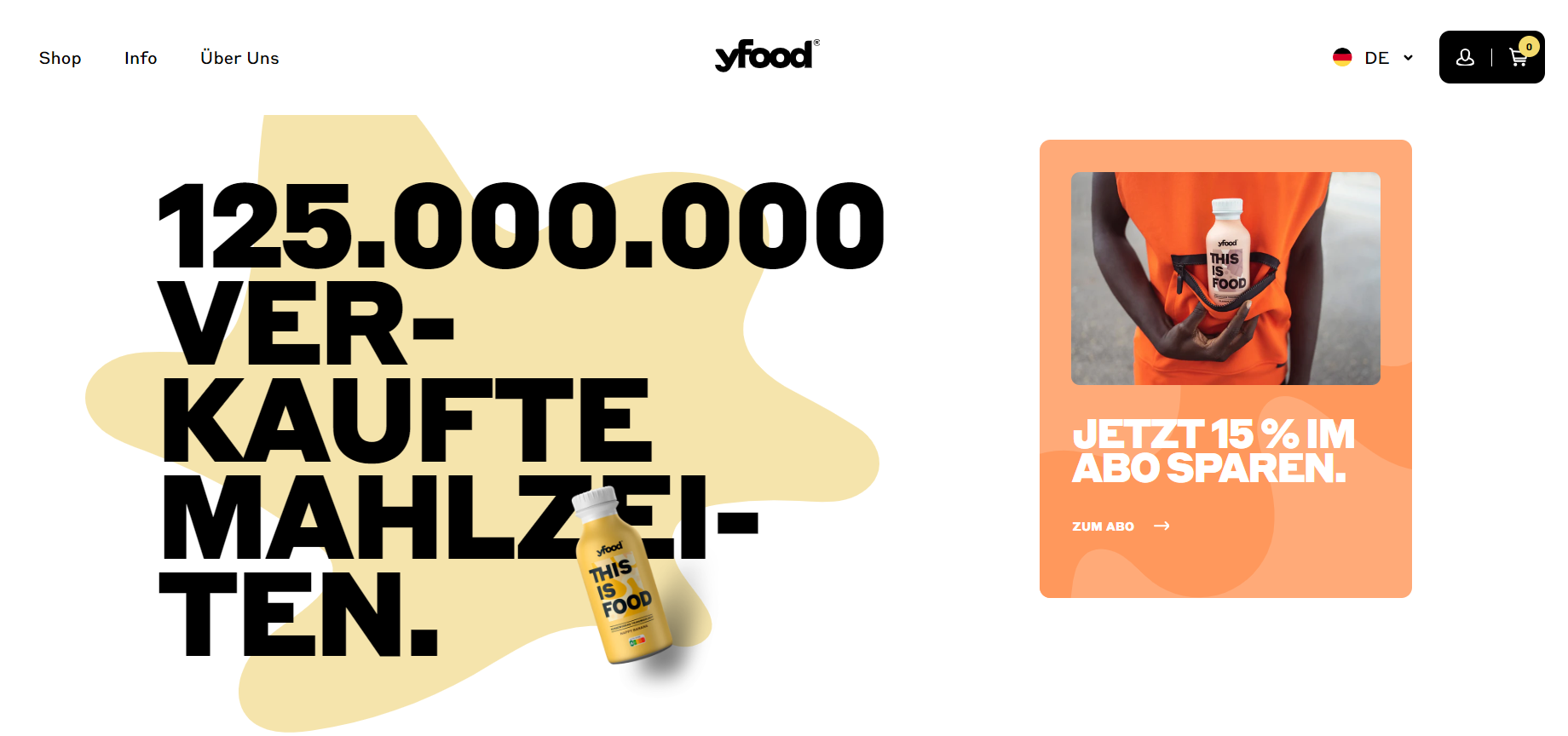 Die Homepage von yfood punktet mit grellen Farben und abstrakten Formen.