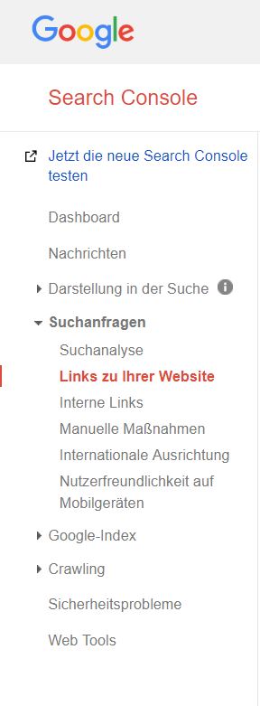 Links zur ihrer Webseite - Bericht in Google Search Console prüfen