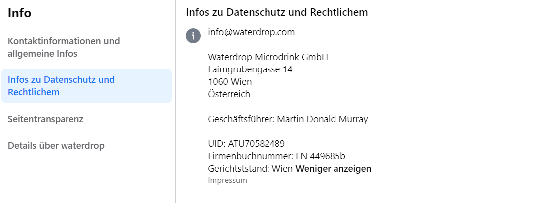 Was ist ein Impressum? Waterdrop zeigt, wie die Umsetzung auf Facebook funktionieren kann