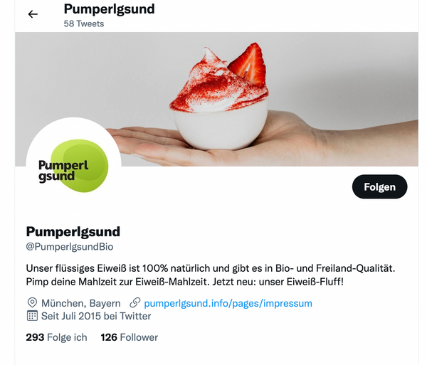 Impressumspflicht bei Social Media: Ein Screenshot von Pumperlgsund auf Twitter