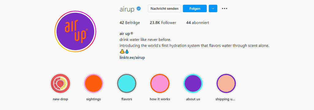 Die Instagram Bio von air up.
