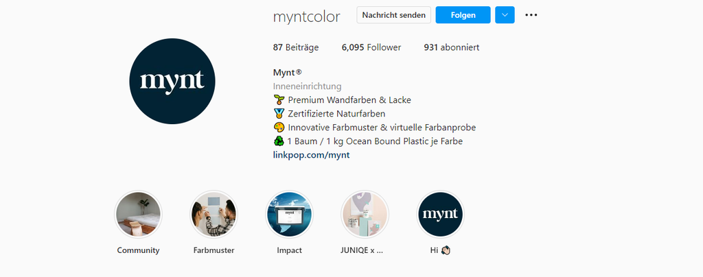 Die Instagram Bio von mynt.