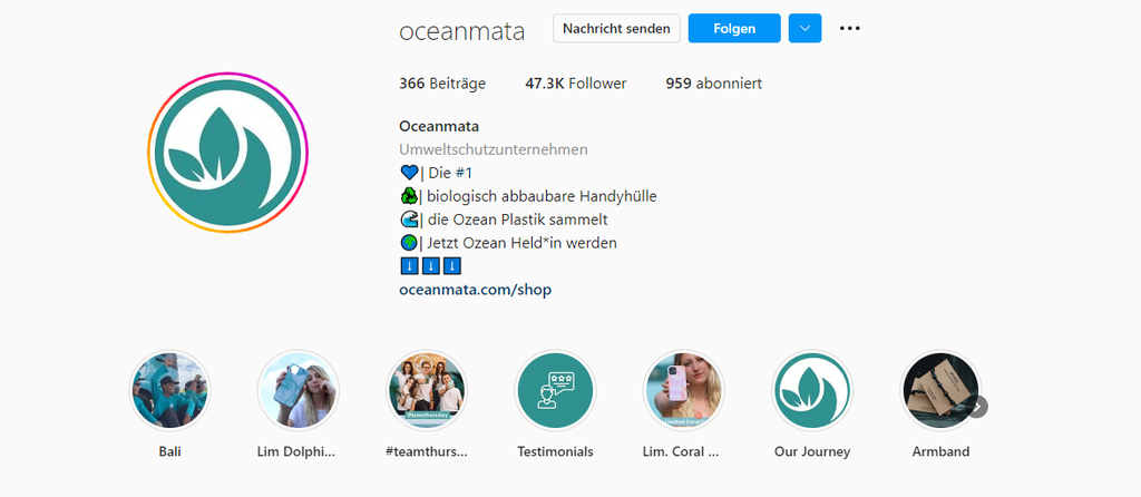 Die Instagram Bio von Oceanmata.