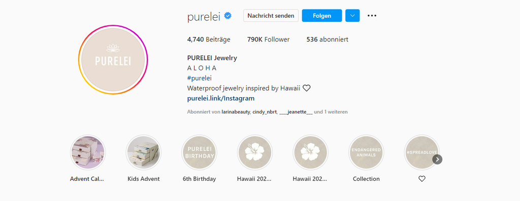 Die Instagram Bio von PURELEI.