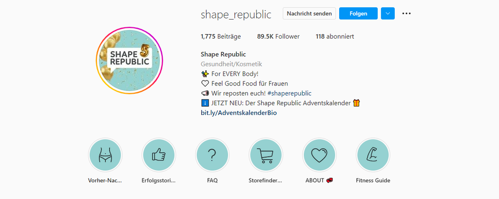 Die Instagram Bio von Shape Republic.