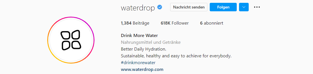 Die Instagram Bio von waterdrop.