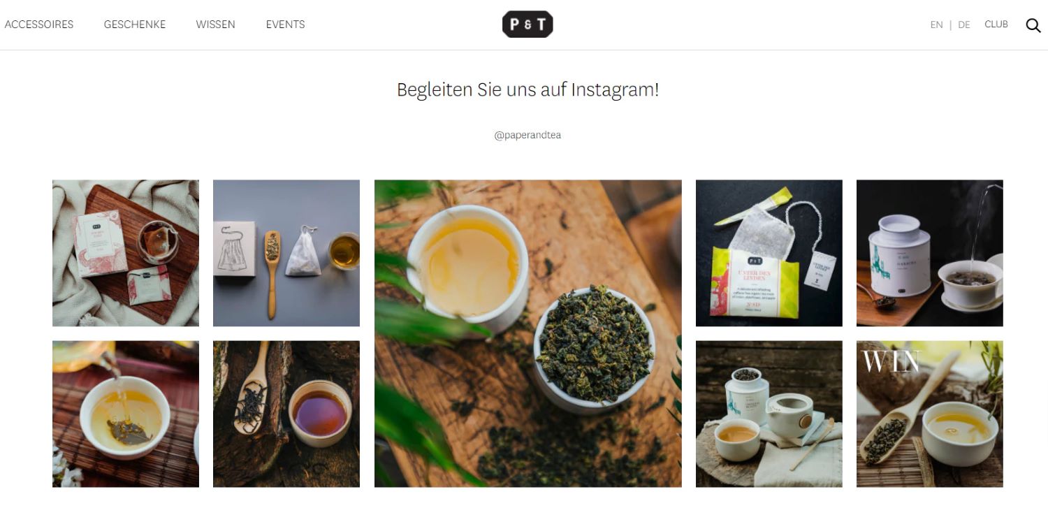 Eine Webseiten Oberfläche mit Bildern von Tee Produkten.