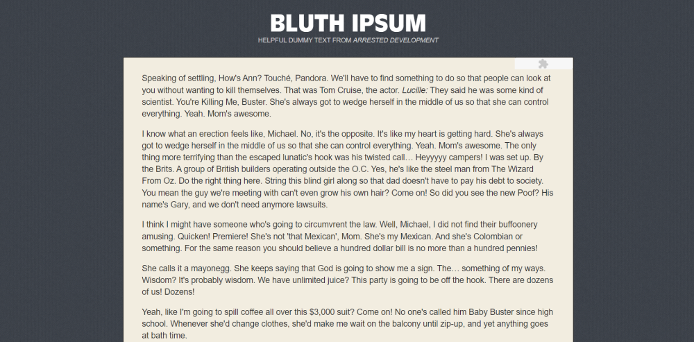 Lorem Ipsum Generator Beispiel: Bluth