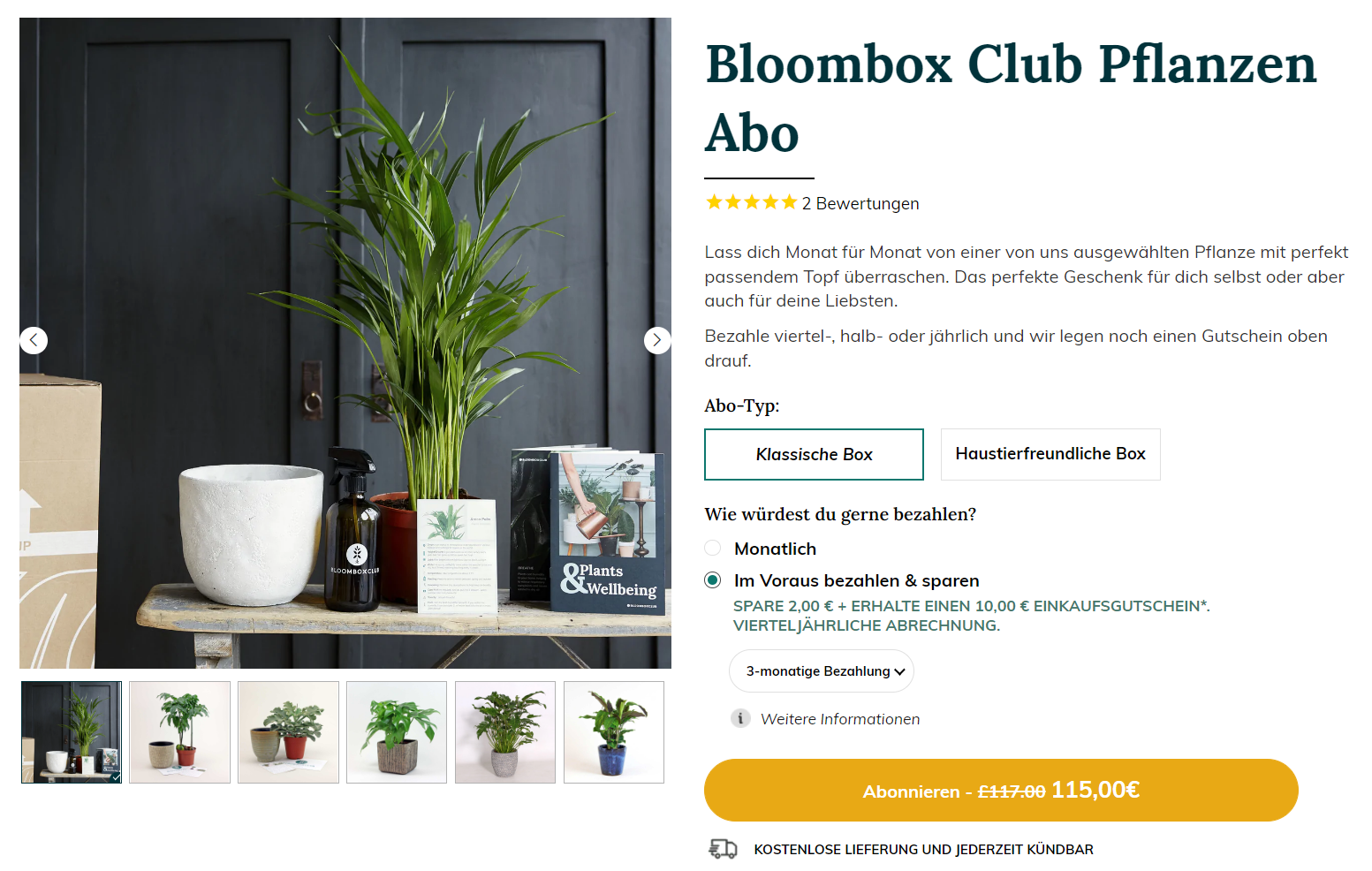 Screenshot des Abo-Angebots auf der Website von Bloombox. Deine Leidenschaft für Pflanzen kann dir zusätzliches Einkommen verschaffen. Mit deinem Hobby Geld verdienen kann viele Facetten haben.