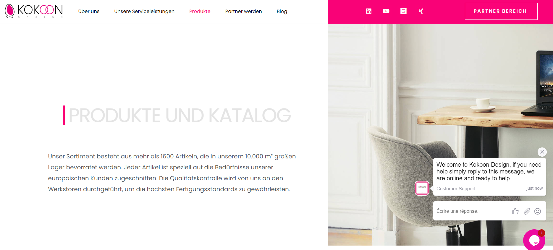 Ein Screenshot der Website von Kokoon Design.