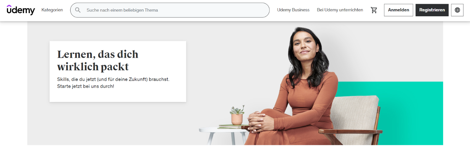 Zu sehen ist die Startseite der Plattform Udemy.