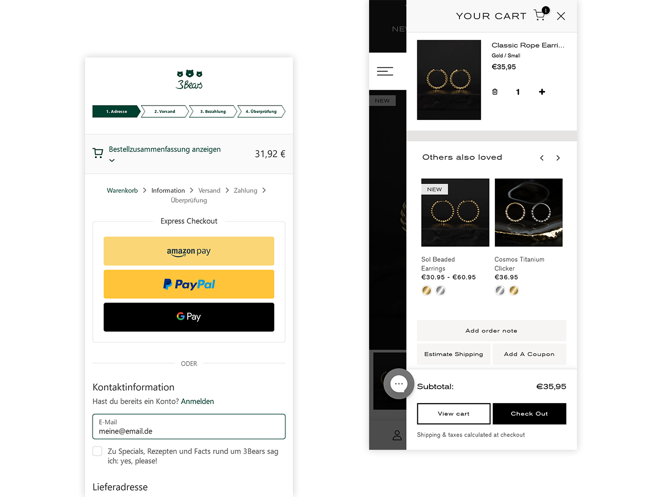 Onlineshop-Warenkorb - Screenshot als Beispiel für Nutzerfreundlichkeit von 3 Bears