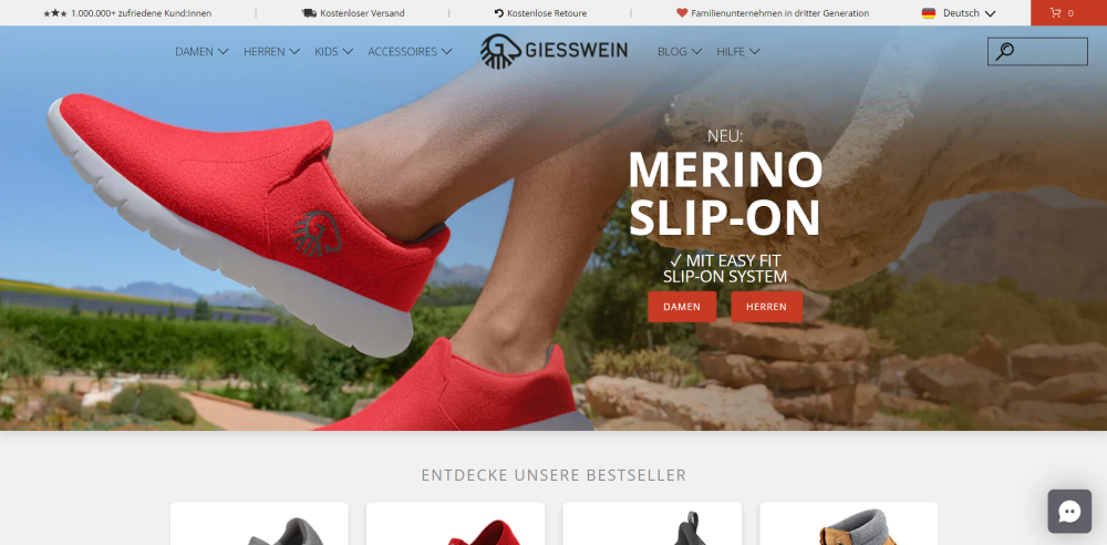Online Shop Design Beispiel: Giesswein