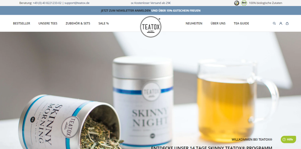 Online Shop Design Beispiel: Teatox