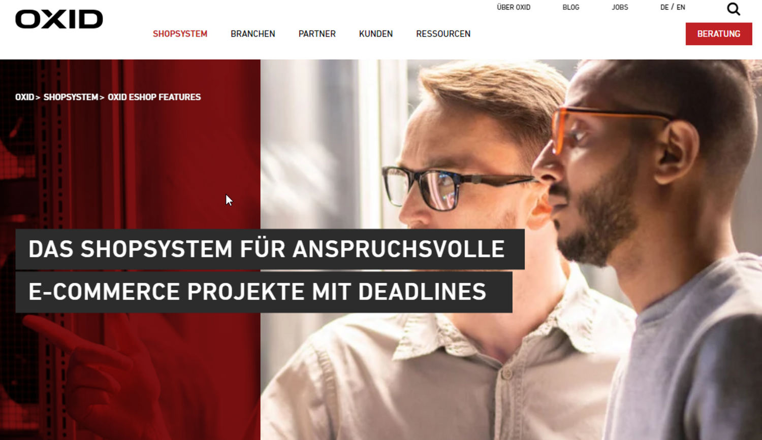 Screenshot der OXID eShop Website