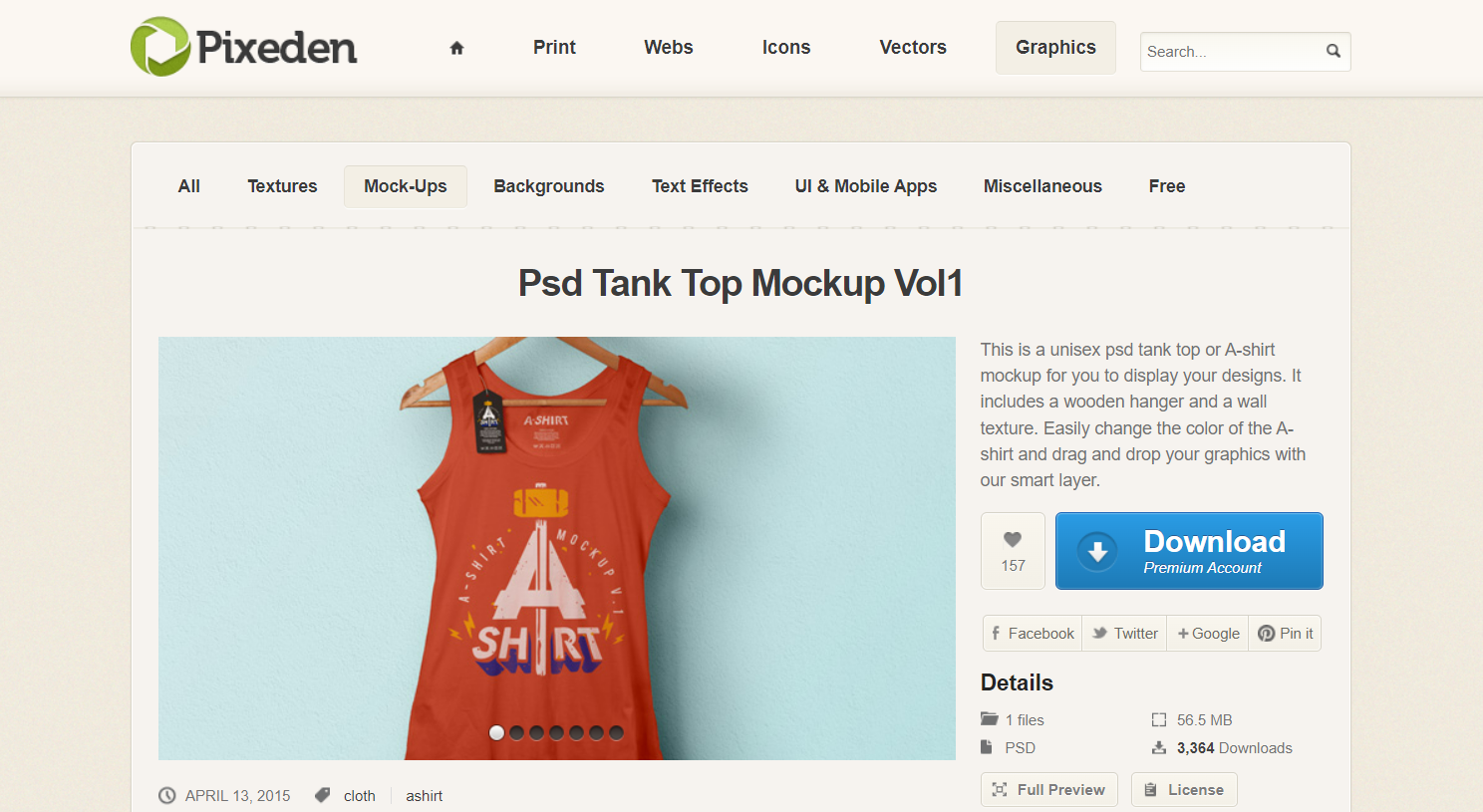 Gezeigt ist ein TanktopMuckup von Pixeden.