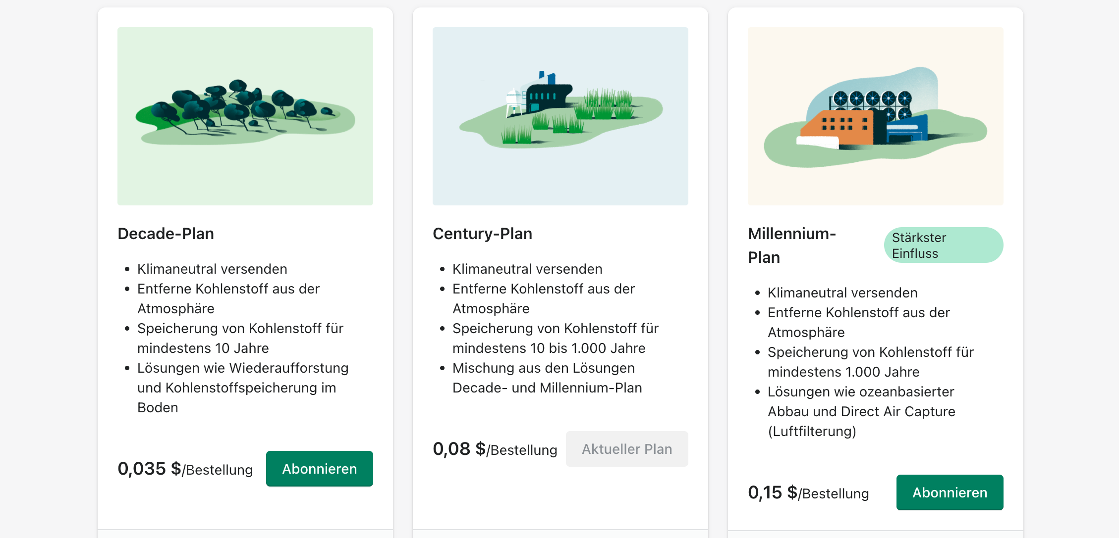 In der Planet-App hast du die Wahl zwischen verschiedenen Preismodellen, die du je nach Bedarf aussuchen kannst. 