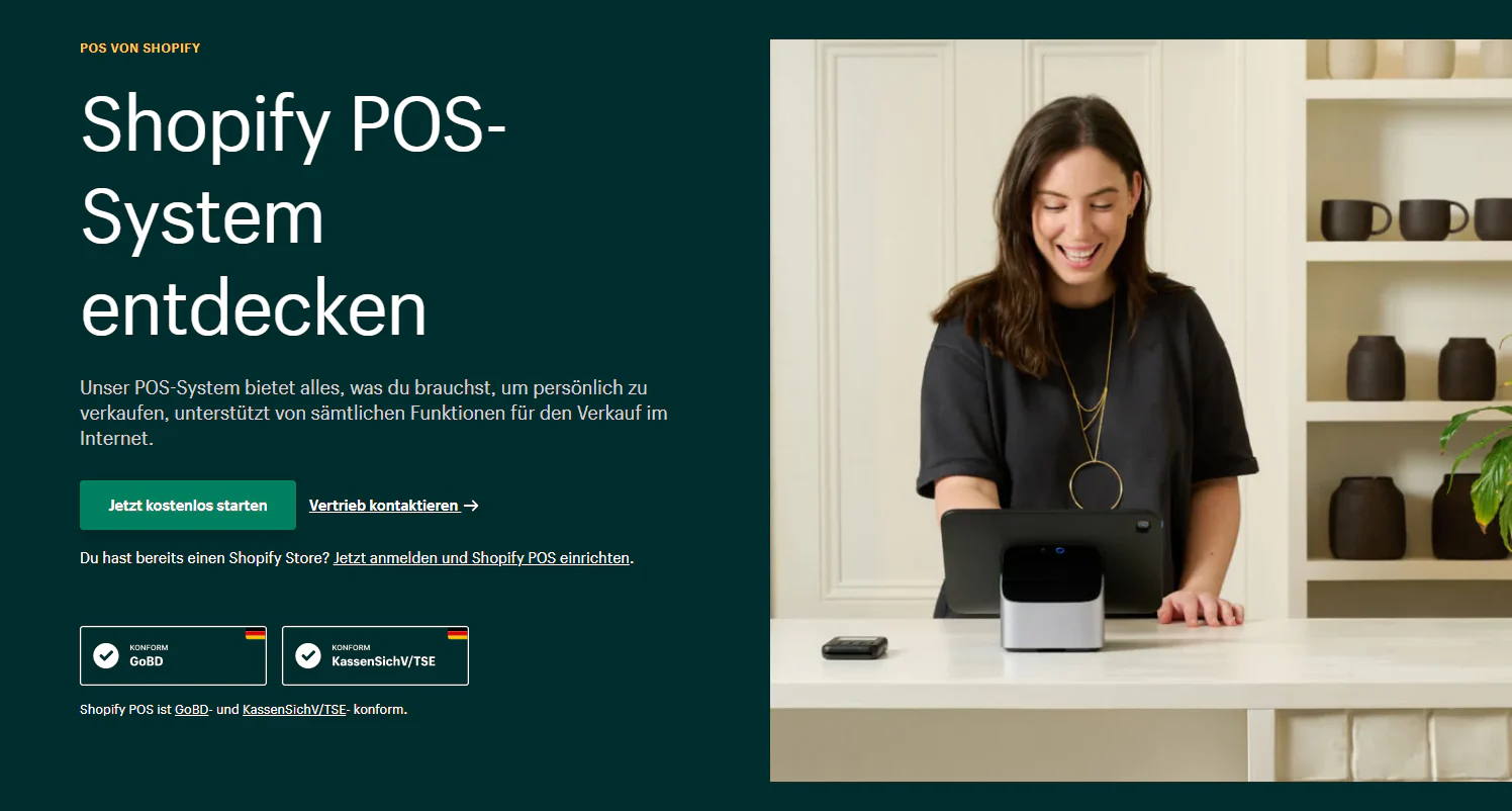 Die Website des POS-Systems von Shopify.