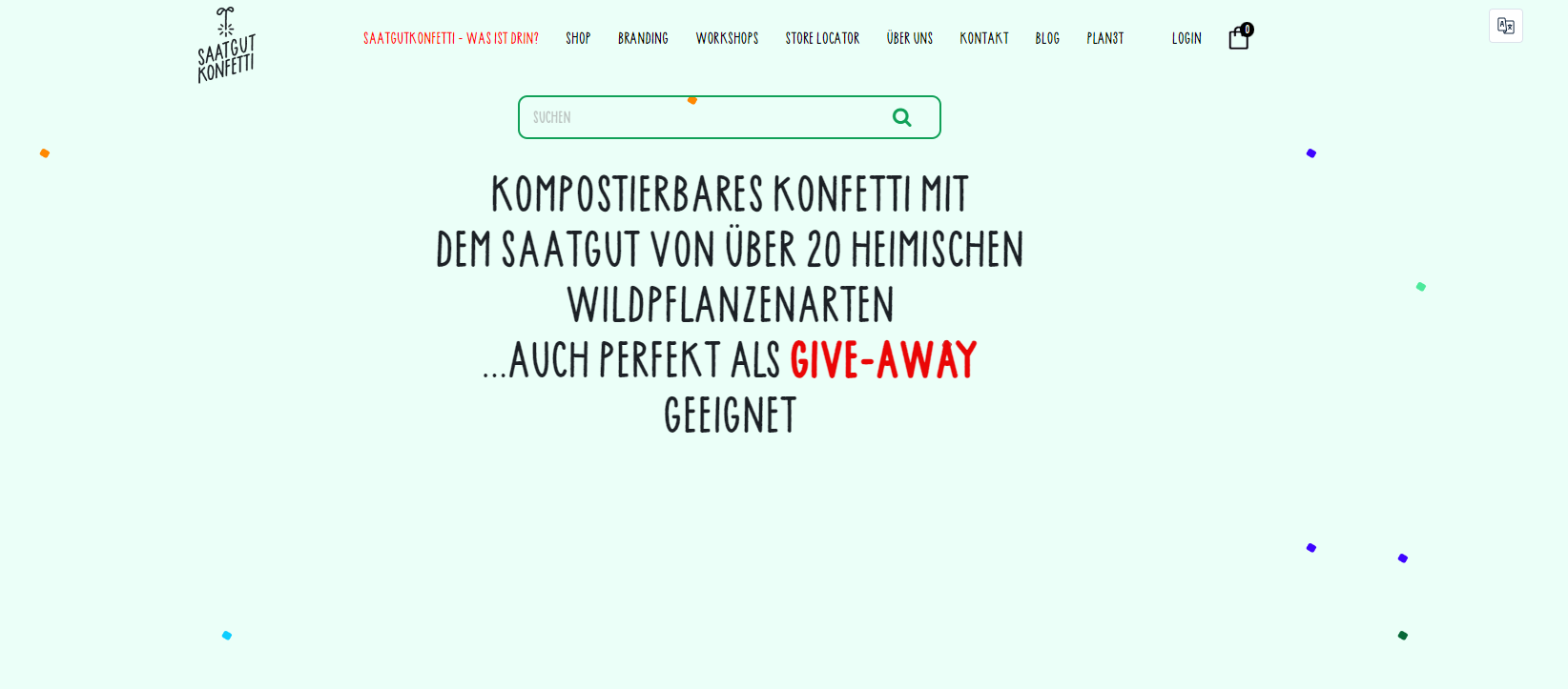 Ein Screenshot der Website des Shopify-Händlers Saatgutkonfetti.