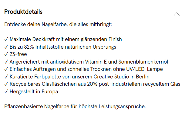 Die Produktbeschreibung eines Nagellacks des Shopify-Händlers Gitti.