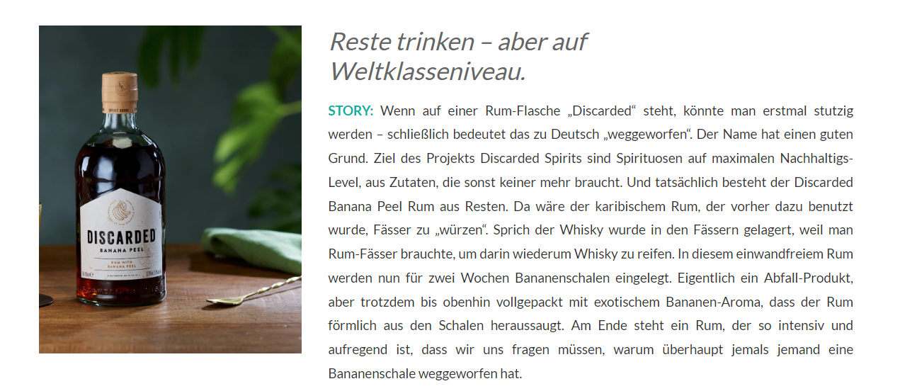 Die Produktbeschreibung eines Rums des Shopify-Händlers Tastillery.