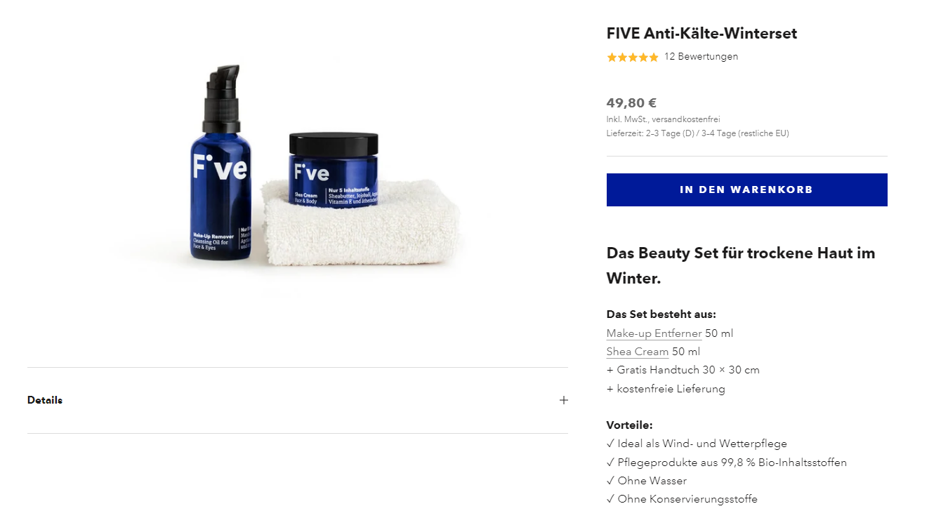 Der Onlineshop von Five Skincare. Hier werden Produktgruppen aufgestellt um die Produkte zu fotografieren.