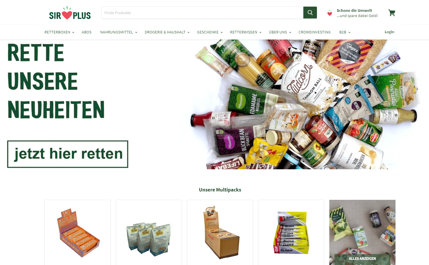 Der Onlineshop von SirPlus, als Beispiel für Secondhandladen eröffnen