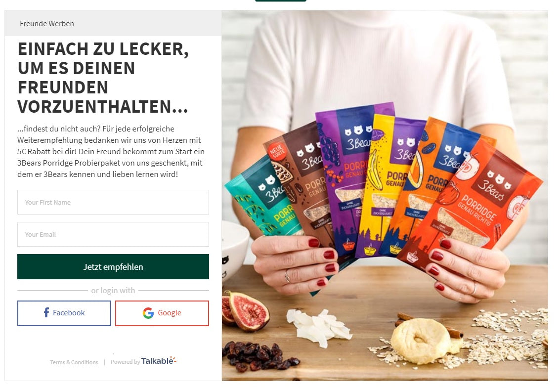 Refferal-Marketing-Botschaft bei 3Bears