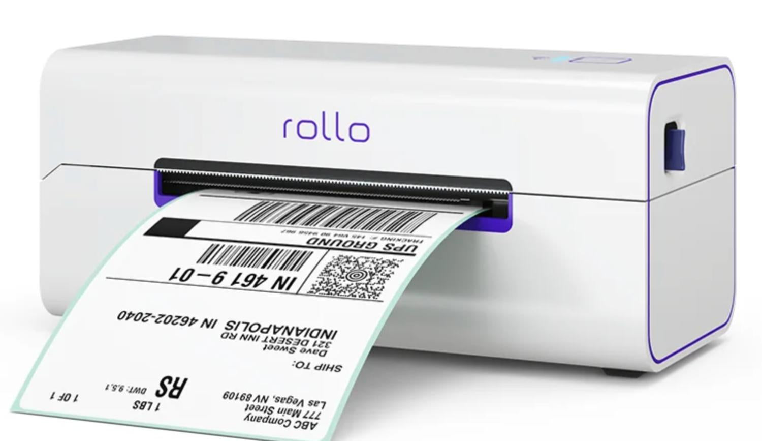 Bild des Rollo Etikettendruckers mit einem gedruckten Etikett