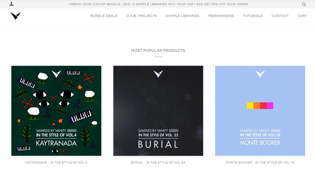 Screenshot der Homepage von Samples by Vanity. Durch Musik kannst du mit deinem Hobby Geld verdienen.