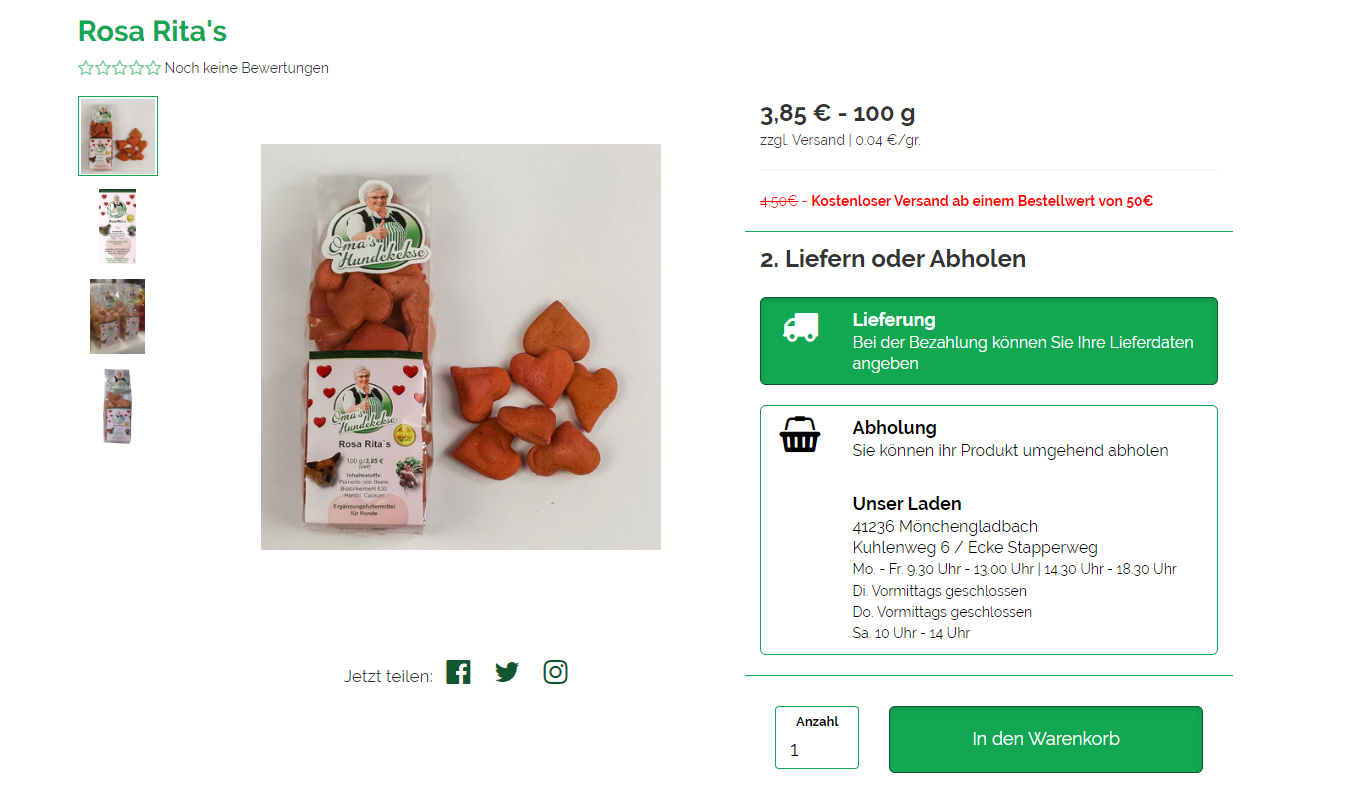 Selbstständig machen mit Tierbedarf: Im Shop von Omas Hundekekse werden sebstgemachte Leckerlies angeboten.