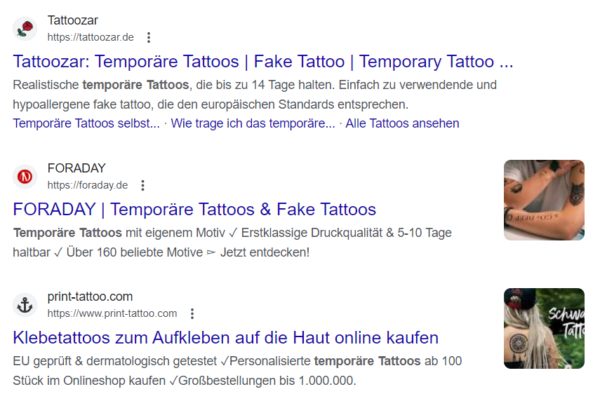 Meta-Beschreibungen bei einer Google-Suchanfrage als Beispiel für SEO-Optimierung